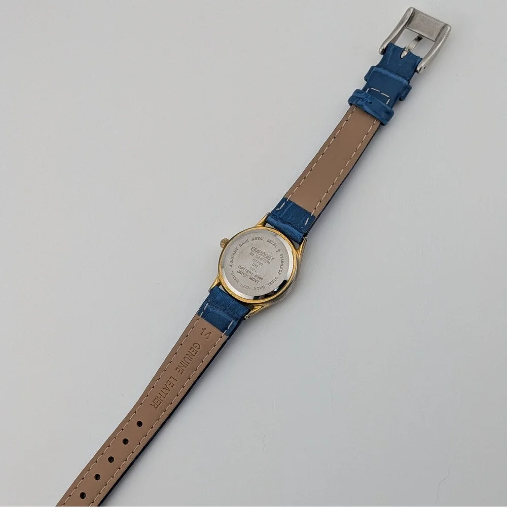 Embassy‎ by Gruen Ultra Thin Quartz Watch Gold Tone White Dial Blue Strap W1780